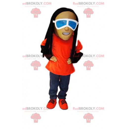 Mascot man in jeans, with rastas and sunglasses - Redbrokoly.com