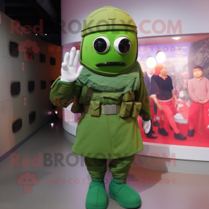 Green Soldier mascot costume character dressed with a Mini Dress and Mittens