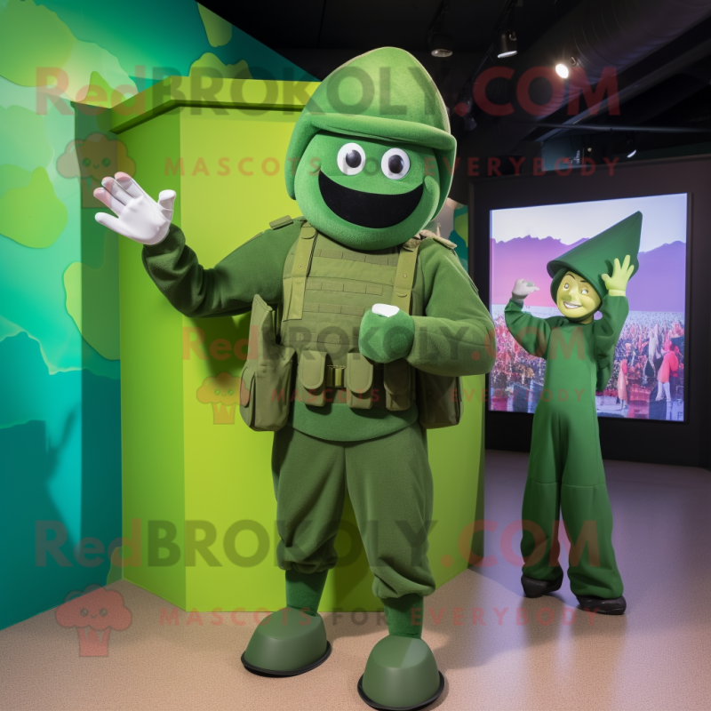 Green Soldier mascot costume character dressed with a Mini Dress and Mittens Green Soldier mascot costume character dressed with a Mini Dress and Mittens