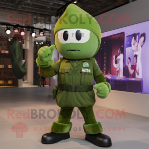 Green Soldier mascot costume character dressed with a Mini Dress and Mittens