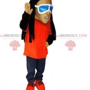 Homem mascote de jeans, rastas e óculos escuros - Redbrokoly.com