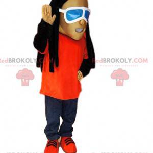 Mascot man in jeans, with rastas and sunglasses - Redbrokoly.com