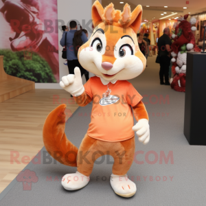 Peach Squirrel mascot costume character dressed with a Skinny Jeans and Shoe clips