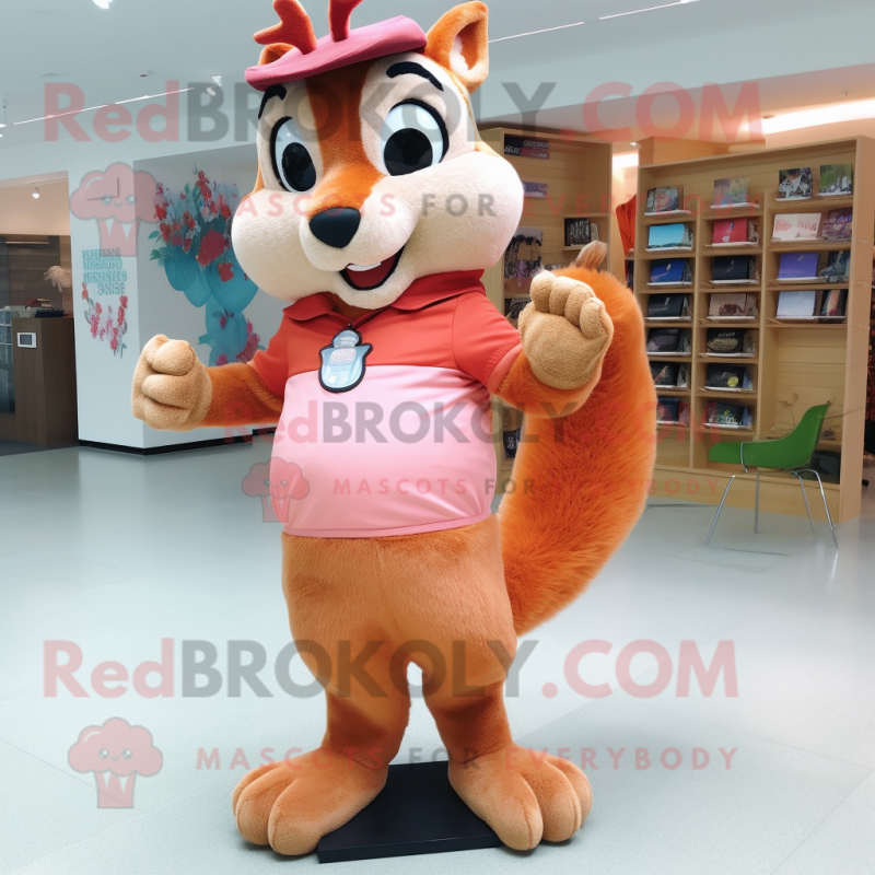 Peach Squirrel mascot costume character dressed with a Skinny Jeans and Shoe clips