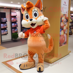 Peach Squirrel mascot costume character dressed with a Skinny Jeans and Shoe clips