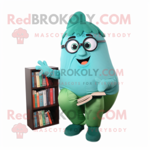 Teal Melon mascot costume character dressed with a Chinos and Reading glasses