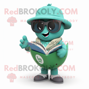 Teal Melon mascot costume character dressed with a Chinos and Reading glasses
