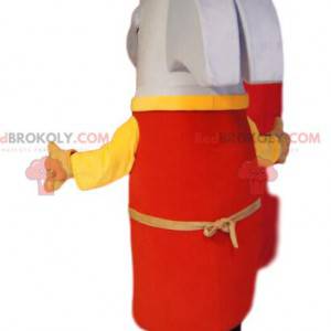 Mascote martelo branco super feliz, com avental vermelho -