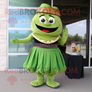Olive Burgers mascot costume character dressed with a Empire Waist Dress and Digital watches