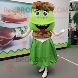 Olive Burgers mascot costume character dressed with a Empire Waist Dress and Digital watches