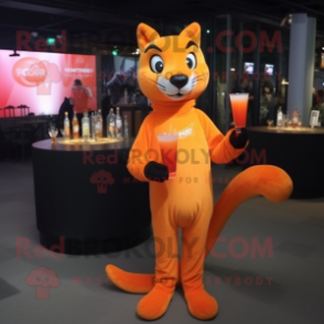 Orange Puma mascot costume character dressed with a Cocktail Dress and Lapel pins