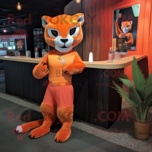 Orange Puma maskot kostume...