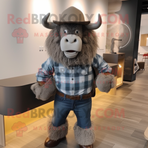 Grå bison maskot kostume...