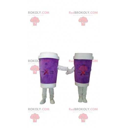 Take-out purple coffee mug mascot duo - Redbrokoly.com