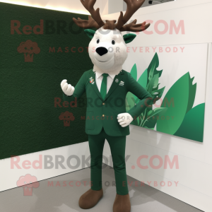 Forest Green Reindeer mascot costume character dressed with a Suit Jacket and Earrings