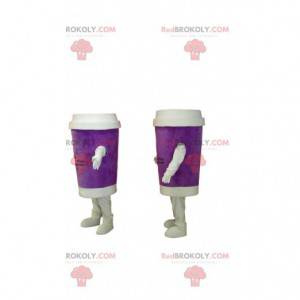 Dúo de mascota de taza de café púrpura para llevar -