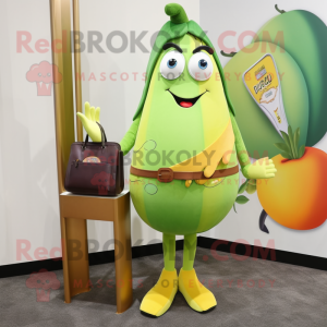Olive Mango mascot costume character dressed with a Pencil Skirt and Wallets