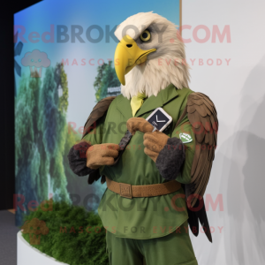 Olive Bald Eagle mascot costume character dressed with a Mini Dress and Smartwatches