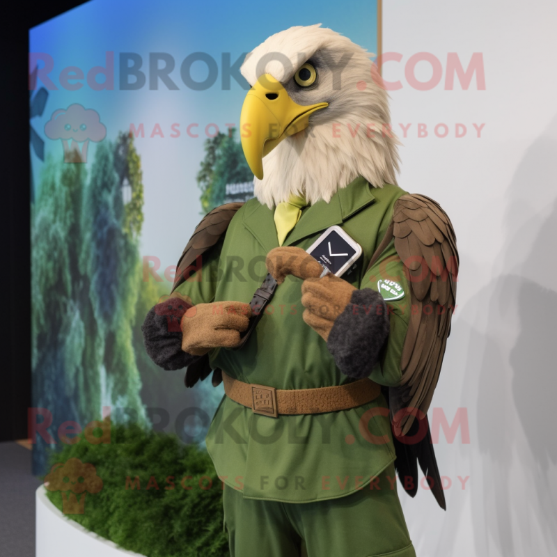 Olive Bald Eagle mascot costume character dressed with a Mini Dress and Smartwatches Olive Bald Eagle mascot costume character dressed with a Mini Dress and Smartwatches