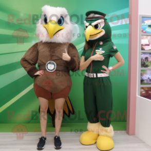 Olive Bald Eagle mascot costume character dressed with a Mini Dress and Smartwatches