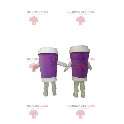 Take-out purple coffee mug mascot duo - Redbrokoly.com