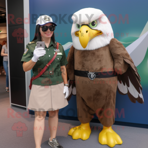 Olive Bald Eagle mascot costume character dressed with a Mini Dress and Smartwatches