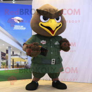 Olive Bald Eagle mascot costume character dressed with a Mini Dress and Smartwatches