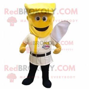 Yellow Steak mascot costume character dressed with a Baseball Tee and Pocket squares