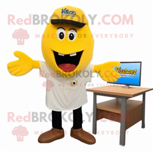 Yellow Steak mascot costume character dressed with a Baseball Tee and Pocket squares