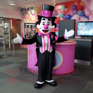 Pink Clown mascot costume character dressed with a Tuxedo and Gloves