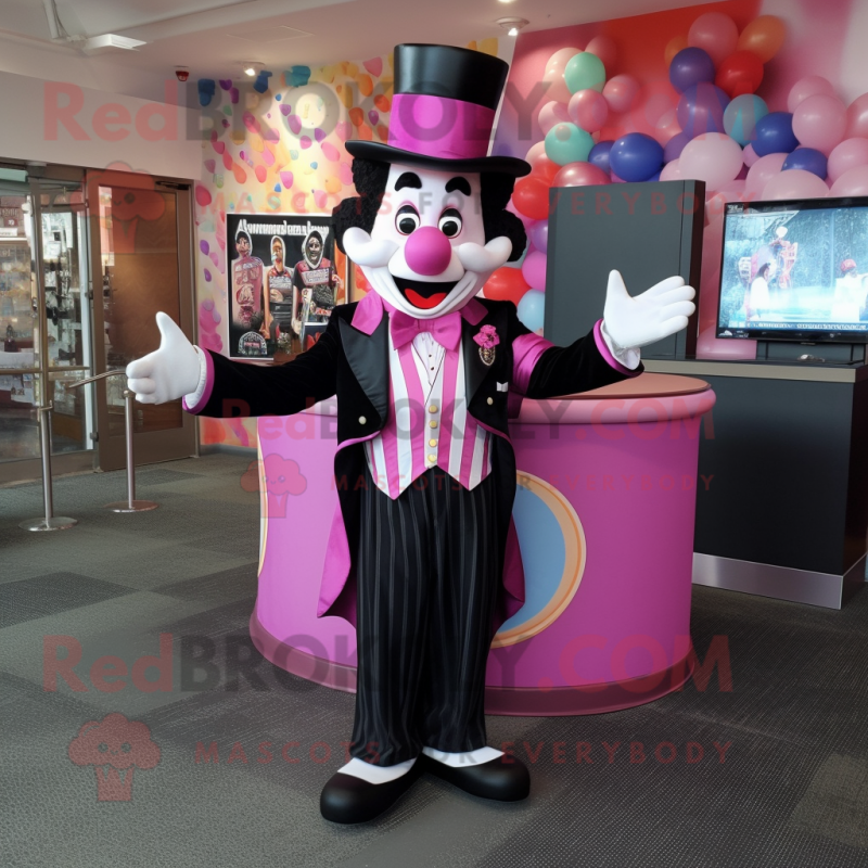 Pink Clown mascot costume character dressed with a Tuxedo and Gloves