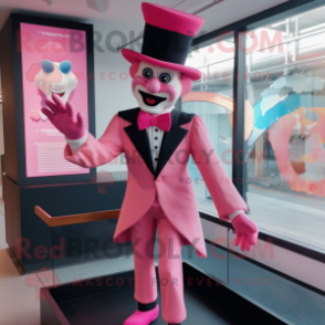 Pink Clown mascot costume character dressed with a Tuxedo and Gloves