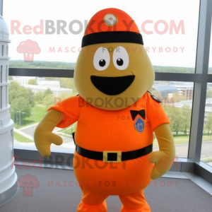 Orange American Soldier mascot costume character dressed with a Shift Dress and Ties