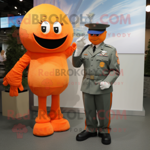 Orange American Soldier mascot costume character dressed with a Shift Dress and Ties