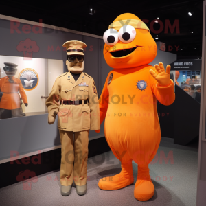Orange American Soldier mascot costume character dressed with a Shift Dress and Ties
