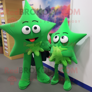 Green Starfish mascot costume character dressed with a Pencil Skirt and Clutch bags