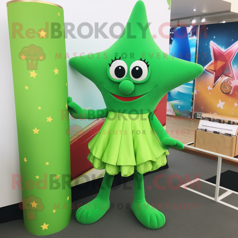 Green Starfish mascot costume character dressed with a Pencil Skirt and Clutch bags