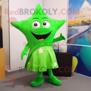 Green Starfish mascot costume character dressed with a Pencil Skirt and Clutch bags