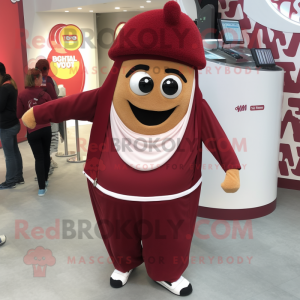 Maroon Falafel mascot costume character dressed with a Joggers and Rings