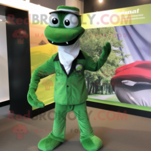 Forest Green Snake mascot costume character dressed with a Dress Shirt and Caps