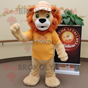 Peach Tamer Lion mascot costume character dressed with a Henley Tee and Wraps