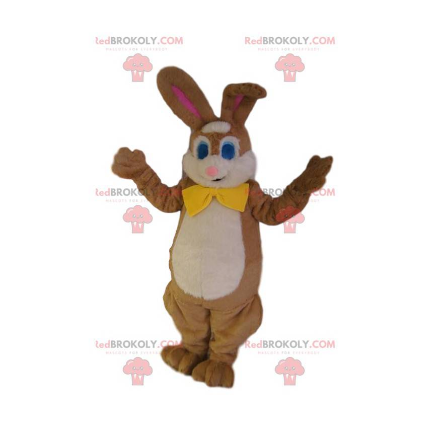 Mascota del conejo marrón con una pajarita amarilla. -