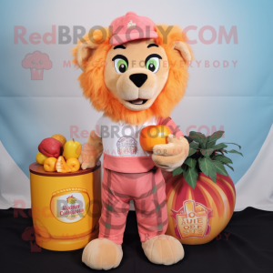 Peach Tamer Lion mascot costume character dressed with a Henley Tee and Wraps