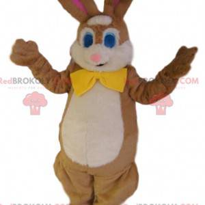 Bruin konijn mascotte met een gele vlinderdas. - Redbrokoly.com