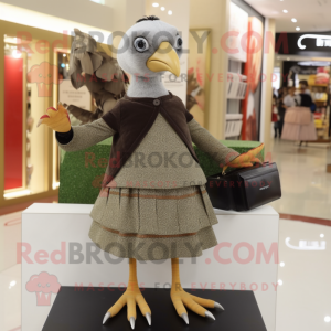 Olive Guinea Fowl mascot costume character dressed with a A-Line Skirt and Wallets