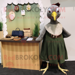 Olive Guinea Fowl mascot costume character dressed with a A-Line Skirt and Wallets
