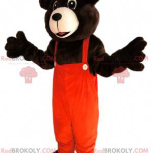 Brown bear mascot with orange overalls - Redbrokoly.com