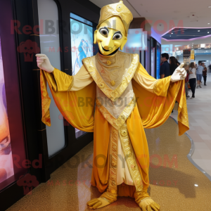 Gold Stilt Walker maskot...