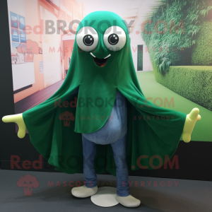 Forest Green Squid mascot costume character dressed with a Skinny Jeans and Shawls