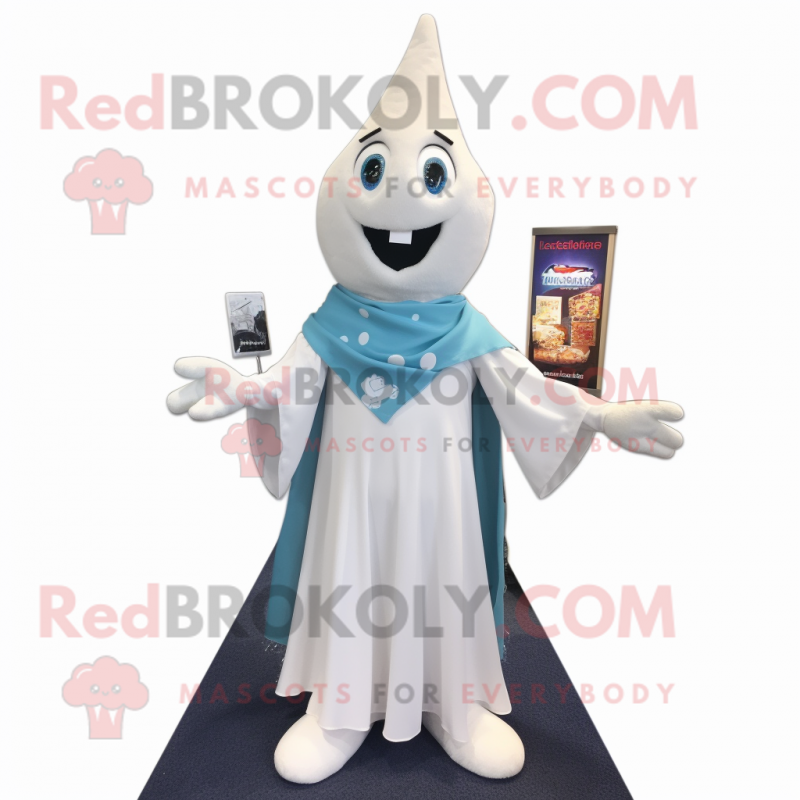White Magician mascot costume character dressed with a Dress Shirt and Scarf clips White Magician mascot costume character dressed with a Dress Shirt and Scarf clips
